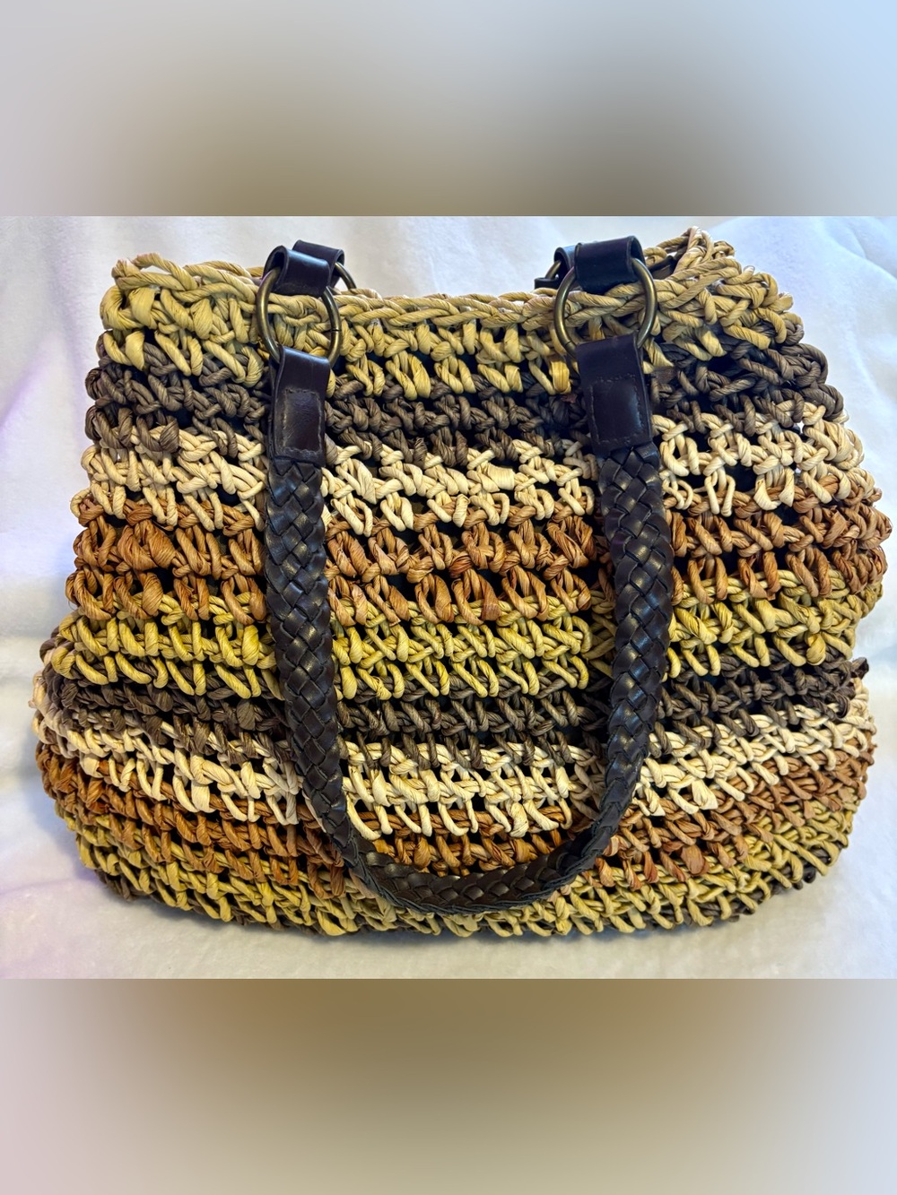 Cornhusk Woven Multi Brown Stripe Shoulder Bag